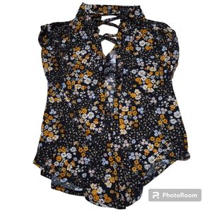 Crisscross Back Black Floral Top